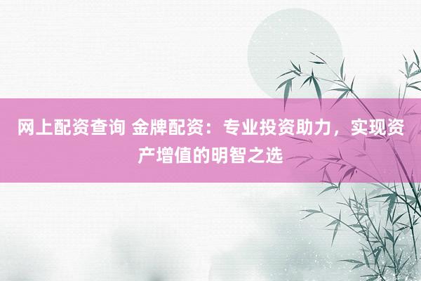 網(wǎng)上配資查詢 金牌配資：專業(yè)投資助力，實(shí)現(xiàn)資產(chǎn)增值的明智之選