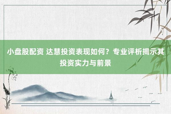 小盤股配資 達(dá)慧投資表現(xiàn)如何？專業(yè)評(píng)析揭示其投資實(shí)力與前景