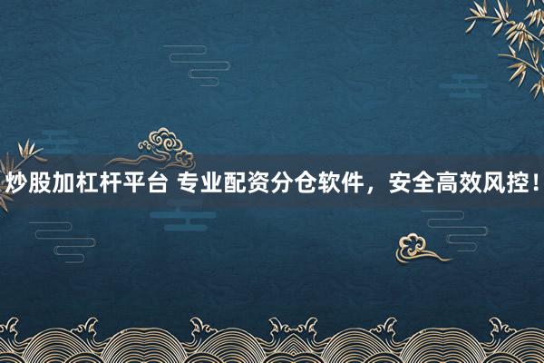 炒股加杠桿平臺(tái) 專業(yè)配資分倉軟件，安全高效風(fēng)控！