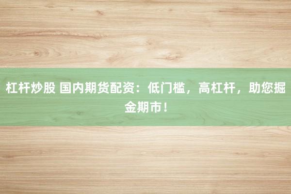 杠桿炒股 國內(nèi)期貨配資：低門檻，高杠桿，助您掘金期市！