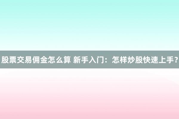 股票交易傭金怎么算 新手入門：怎樣炒股快速上手？