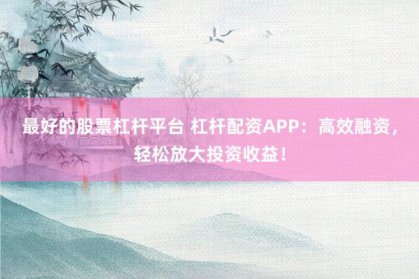最好的股票杠桿平臺(tái) 杠桿配資APP：高效融資，輕松放大投資收益！